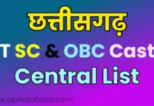 chhattisgarh caste list, छत्तीसगढ़ अनुसूचित जाति की सूची, छत्तीसगढ़ में अनुसूचित जनजाति की सूची, छत्तीसगढ़ पिछड़ा वर्ग जाति सूची